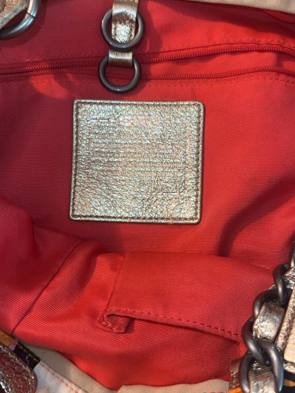 Coach Pink & Orange City-Print Chain-Handle Tote. Bonnie Cashin
